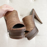 Elizabeth and James Woven Leather Wooden Platform Heels 8