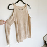 Hippie Rose Knit Cold Shoulder Cream Sweater Small