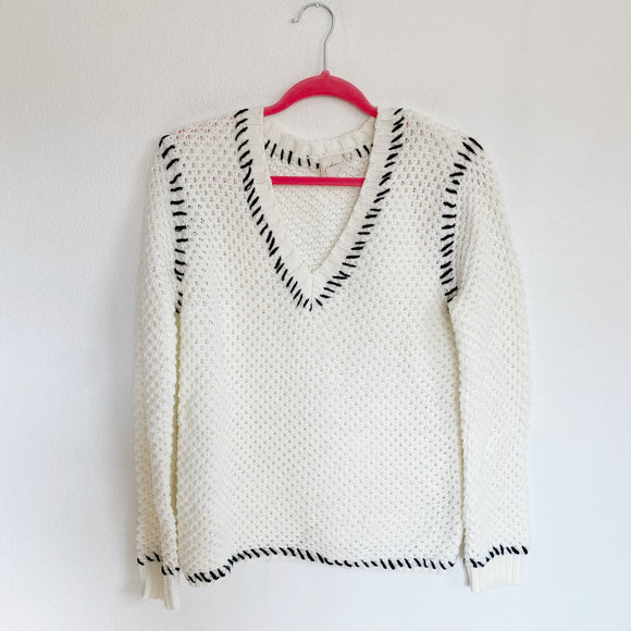 White Crow Chunky Knit Ivory Stitched Sweater Small