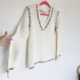 White Crow Chunky Knit Ivory Stitched Sweater Small