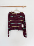 Free People Make You Mine Plum Long Sleeve Stripe Sweater NWT XS
