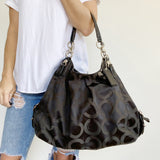 Coach Black Monogram Hobo Shoulder Tote Bag