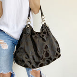 Coach Black Monogram Hobo Shoulder Tote Bag