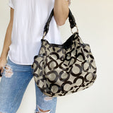 Coach Monogram Shoulder Hobo Tote Bag