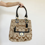 Coach Lurex Monogram Turn Lock Khaki Shoulder Purse
