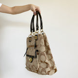 Coach Lurex Monogram Turn Lock Khaki Shoulder Purse