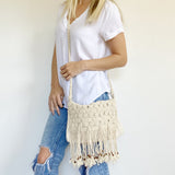 American Eagle Boho Fringe Braided Crossbody Bag