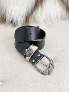 Western Cowhide Leather Silver Buckle Belt NWT Small