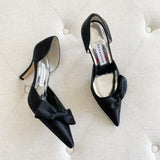 Caparros Black Satin Bow Pointed Toe Heels 8