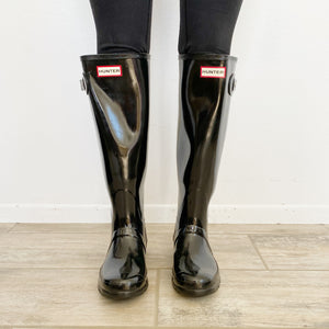 HUNTER Womens Original Tall Gloss Black Boots 8
