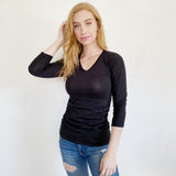 LILLA P Cotton Classic V-neck Long Sleeve Tee S