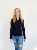 Nic + Zoe Cotton long sleeve black Buckle Top NWT M