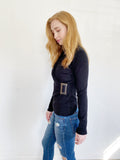 Nic + Zoe Cotton long sleeve black Buckle Top NWT M