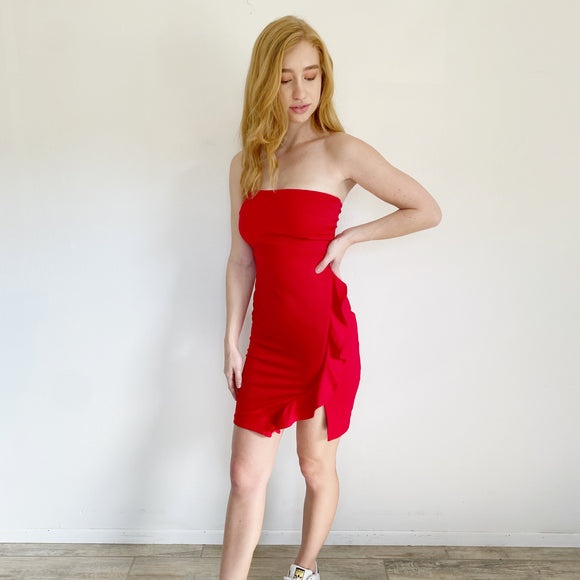 Lulu's Red Holiday Strapless Dress XS