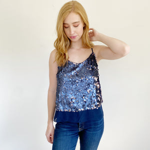 Chelsea + Violet Disco Navy Shimmer Tank Top Small
