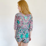 Boutique Sage Floral Sheer Romper Small