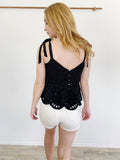 J. Crew Black Eyelet Ribbon Tank Top size 8