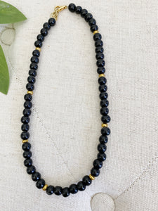 Black Beaded Wooden Choker Necklace