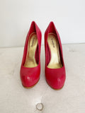 BEBE Leather Vintage Red Platform Heels 7