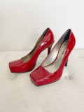 Gianni Bini Vintage Patent Leather Red Square Toe Heels 8