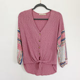 Liberty Love Henley Boho Silk Sleeve Blouse Medium