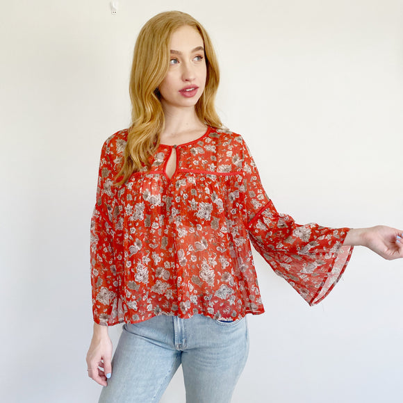 Lucky Brand Floral Sheer Blouse Large