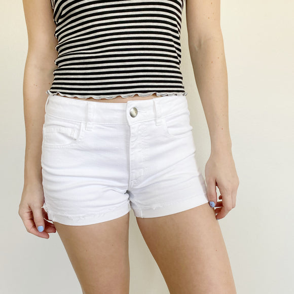 American Eagle White Denim Hi Rise Shortie Shorts 6
