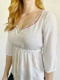 FREE PEOPLE Embroidered Metallic Stitch Peasant Top XS
