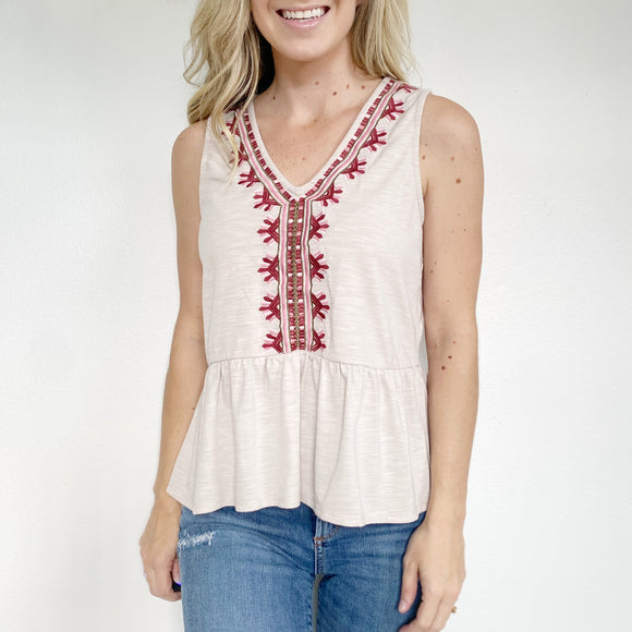 Francesca's Alya Embroidered Tank Top XS