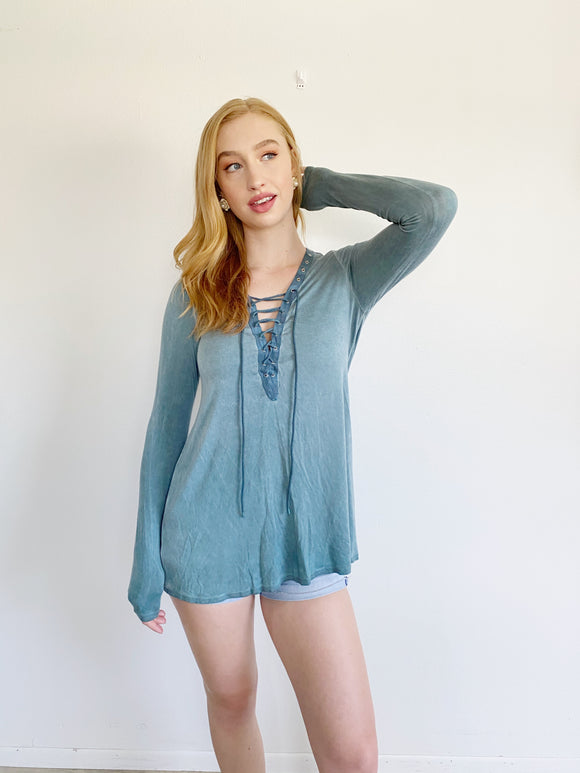 Boutique Lace Teal Long Sleeve Top NWT Small