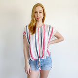 Thread & Supply Linen Tie Striped Top Large