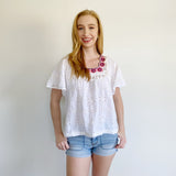Boutique Embroidered Tassle Eyelet Babydoll Top M