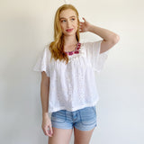 Boutique Embroidered Tassle Eyelet Babydoll Top M