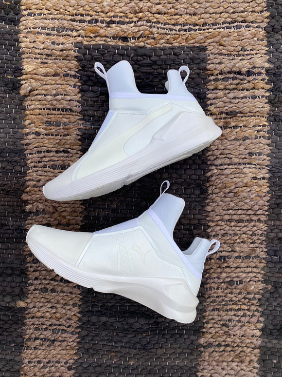 PUMA Fierce Satin Hightop Sneakers Pearl White 8