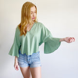 Free People Solid Mint Bell Sleeve Top XS