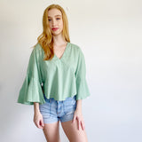 Free People Solid Mint Bell Sleeve Top XS