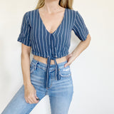 LA Hearts by Pacsun Crop Navy Tie Top XS