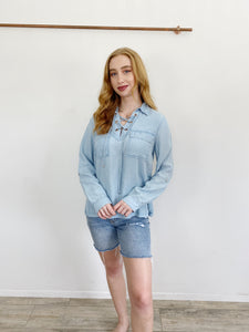Michael Kors Chambray lace-up Long Sleeve NWT Medium