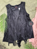 Black Fringe Sleeveless Cardigan - L