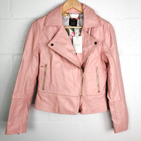 TED BAKER Minimal Biker Jacket Leather Nude Pink 2