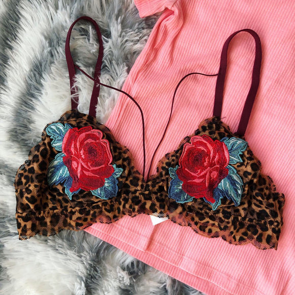 PINK Victoria’s Secret Rose Leopard Bralette Medium