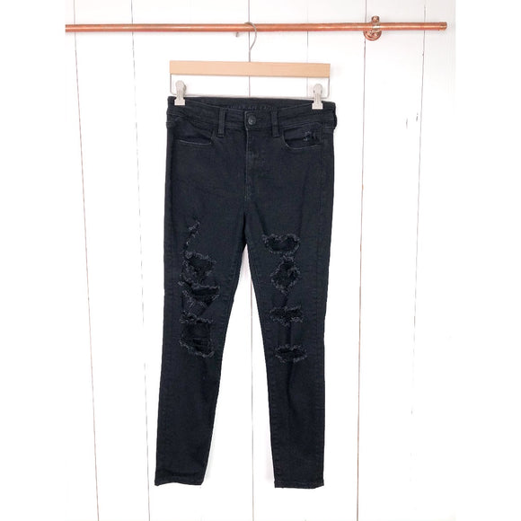 American Eagle Black Ripped Jeggings 8S