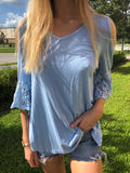 Blue Cut-out Shoulder Top - S