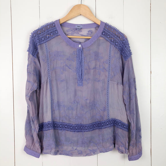 TINY by Anthropologie Embroidered Long Sleeve Top Small