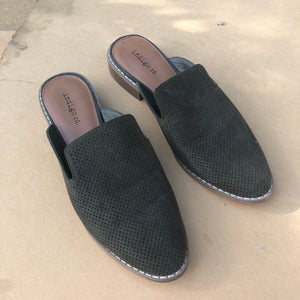 Olive Suede Mules - 7