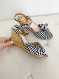 DOLCE VITA Checkered Bow Cork Wedge Sandals 8.5