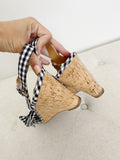 DOLCE VITA Checkered Bow Cork Wedge Sandals 8.5
