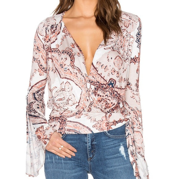 Free People Fiona Bell Long Sleeve Paisley Top Small