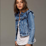 Elan Ruffle Denim Jean Jacket Medium