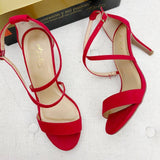 Thalia Sodi Red Leather Velvet Holiday Strap Heels size 6